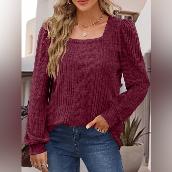 Chic Square Neck Long Sleeve Top - Picture 2 of 4